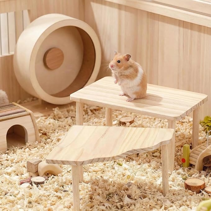 2 Pcs Set Hamster Play Wooden Platform for Dwarf Syrian Hamsters Gerbils Mice Degus or Other Small Pets