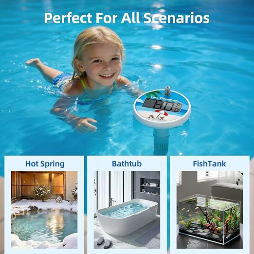AHJ Wireless Digital Pool Thermometer Floating for Pool Swimming Hot Tub | Water Temperature Thermometer IPX8 Digital Wireless Pool Thermometer with Indoor Temperature for Aquariums Spa Hot Tub