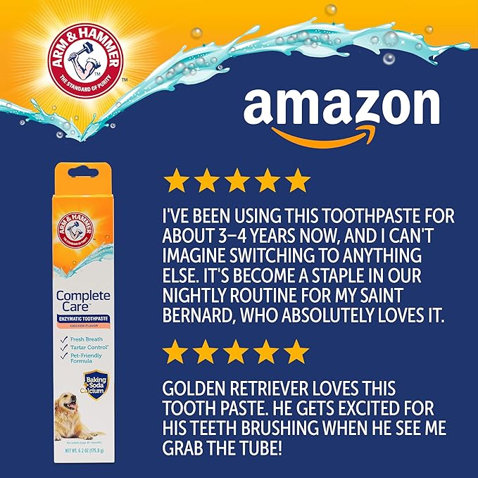 Arm & Hammer Complete Care Enzymatic Dog Toothpaste with Baking Soda and Calcium, Fluoride-Free Chicken Flavor for Plaque, Tartar, and Fresh Breath, 6.2 Oz Value Size