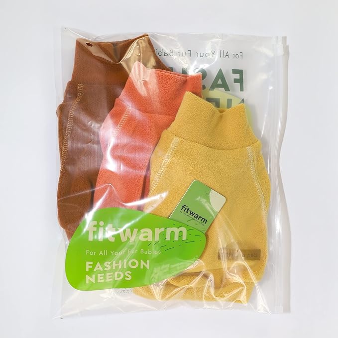 Fitwarm 3 Pack Classic Fleece Dog Sweater, Turtleneck Dog Sweatshirt, Winter Clothes for Small Dogs BoyGirl, Pet Pullover Jumper, Cat Apparel, Orange, Yellow, Coffee, Medium