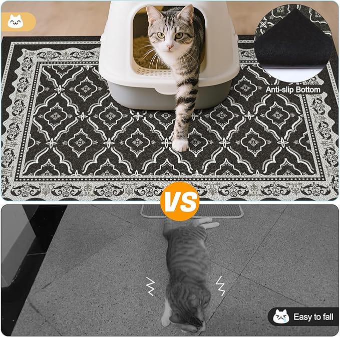 Glittme Premium Cat Litter Mat 24"x15" - Non-Slip & Waterproof Litter Trapping Mat for Litter Boxes - Soft Mesh Kitty Sand Catcher Pad Easy to Clean & Washable Floor Protector