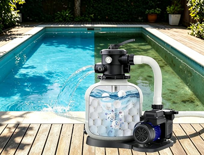 Pool Filter Balls 1.5lbs Reusable Washable Fiber Filter Media Equivalent to 50 LBS Filter Sand Eco‑Friendly Lightweight Efficient Pool Filter Balls for Swimming Pool Sand Filter, Aquarium & Pond