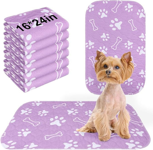 BEAUTYZOO 6 Pack Washable Pee Pads for Dogs, Reusable Puppy Pads for Potty Training, Waterproof Super Absorbent Whelping Pads Mats Non Slip Against Urine for Small Medium Dogs Cats, 16" x 24"