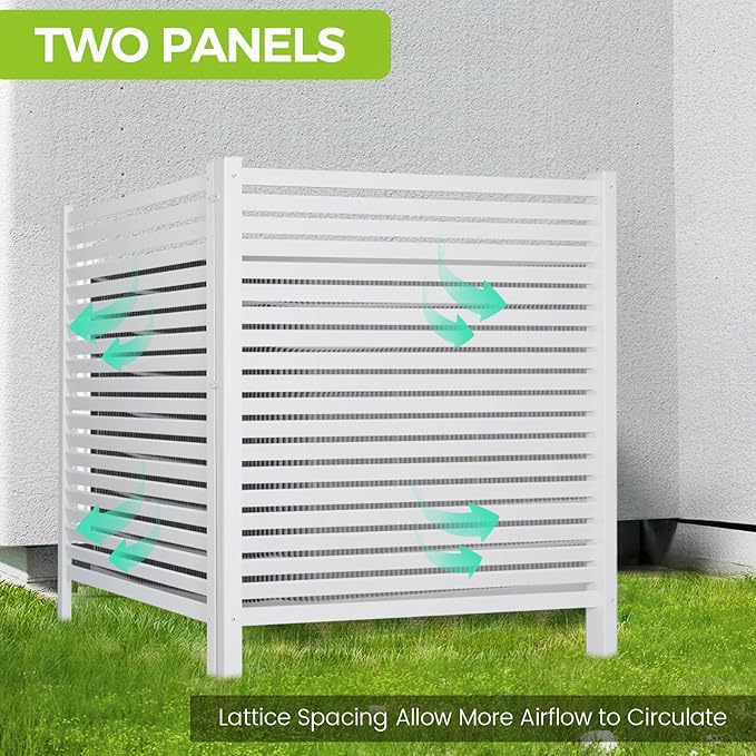 48" W X 48" H Air Conditioner Fence Trash Can Fence 48" W X 48" H Pool Equipment Enclosure Vinyl Privacy Fence Outdoor No Dig Privacy Fence 2 Panels with Metal Stake, White
