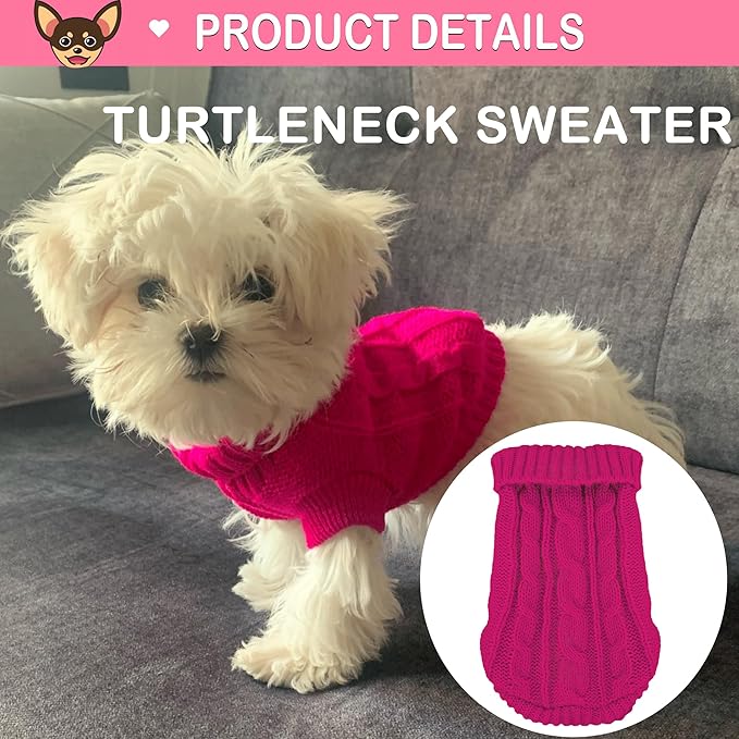 Chihuahua Yorkie Sweater, 2 Pieces Dog Sweaters for Small Dogs, Turtleneck Knitted Dog Clothes for Small Dogs, Winter Warm Pullover Sweaters, Pet Cat Sweater Cold Weather Puppy Clothes Outfits XS