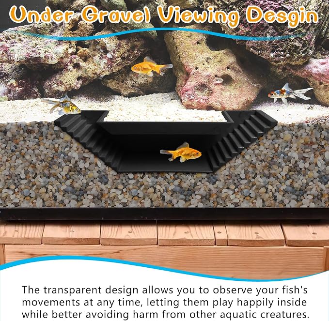 Aquarium Underground Tunnel Small Fish Cave Hideout with 2 Entrances Under Gravel Viewing Shrimp Tunnel Plastic Fish Tank Decoration (Black)