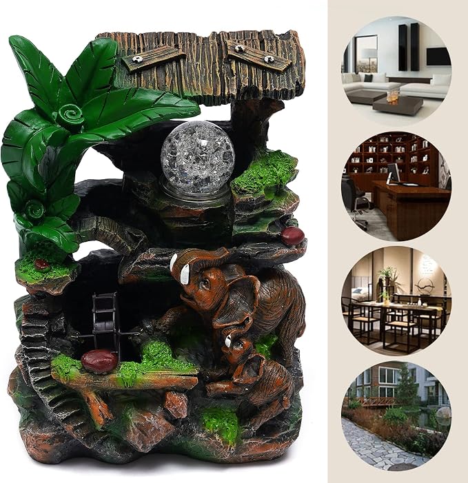 Indoor Fountain Rockery Tabletop Fountain with an Tree Elaxation | Water Feature Meditation Desktop Fountains for Home Office Decor or Giving 7.87' x 5.9'' x 10.23'' with LED Light