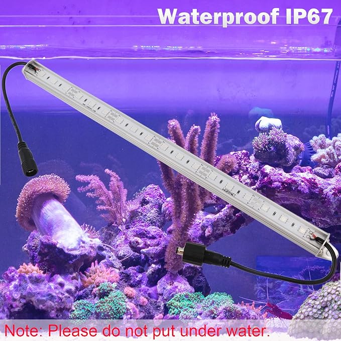 12" Blue 440nm Waterproof IP67 LED Aquarium Fish Tank Light 12V DC | SMD 5050 18 LEDs Aluminum Rigid LED Lights Fixture for Plant Grow, Saltwater Freshwater Fish, Reef Tank Lighting (No Adapter)
