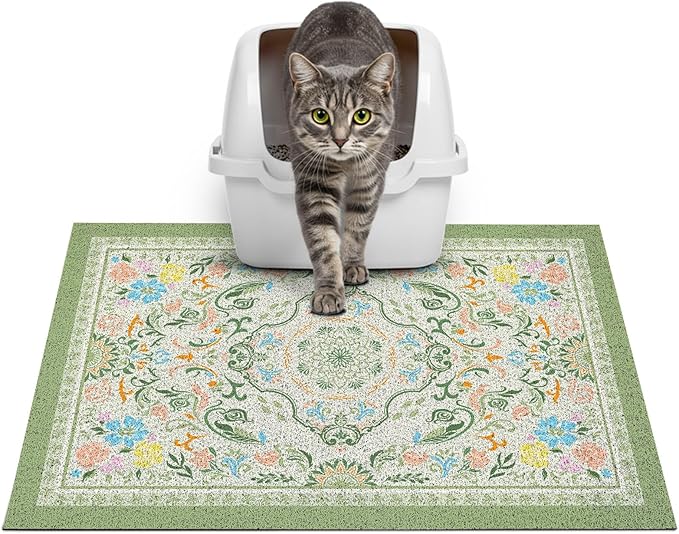 Glittme Cat Litter Mat with Non-Slip Bottom Litter Box Mat 24"X15" Litter Trapping Mat Easy to Clean Washable Cat Food Mat for Kitty,S