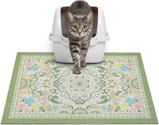 Glittme Cat Litter Mat with Non-Slip Bottom Litter Box Mat 24"X15" Litter Trapping Mat Easy to Clean Washable Cat Food Mat for Kitty,S