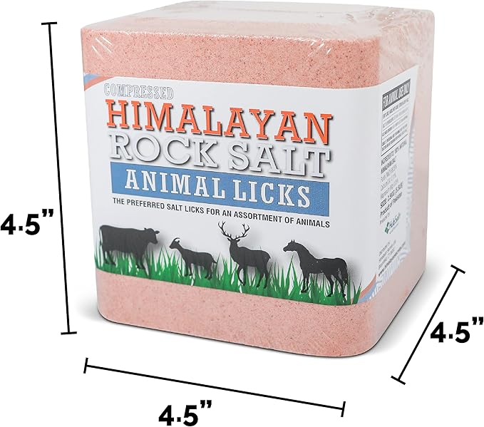 Salt Block for Deer & Horses – Compressed Mineral Salt Lick for Livestock, Cattle & Goats – Himalayan Secrets Pink Rock Salt Block (2.5LB/2KG, Block w/Mounting Hole)