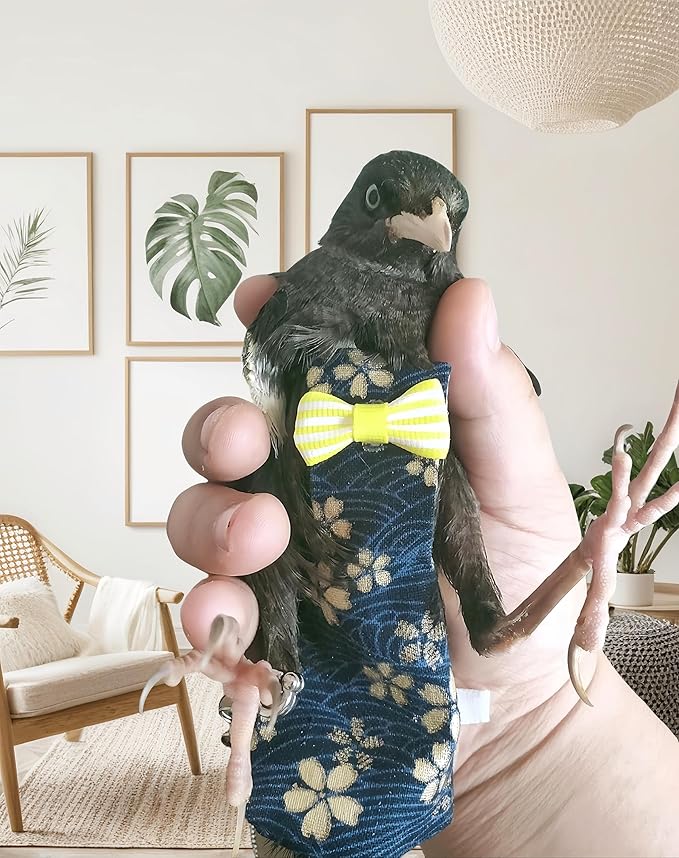 2 Pcs Bird Diapers Bird Harness Flight Suits Diapers with 80in Flying Leash Reusable Parrot Nappy with Waterproof Inner Layer for Cockatiel Budgie Conure Parakeet Lovebird-Dark&Light Blue