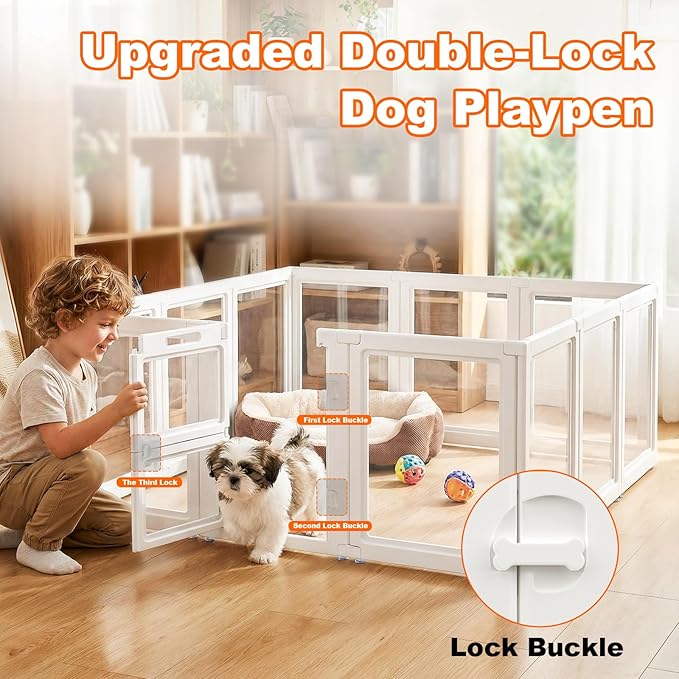 Acrylic Dog Playpen,Clear Plastic Dog Play Pen Indoors,Easy Assemble Dog Playpen-Puppy Playpen,Rabbit and Cat, Small Pet Pen, Dog Pen Indoor (White, 30.3" H, 12PCS)