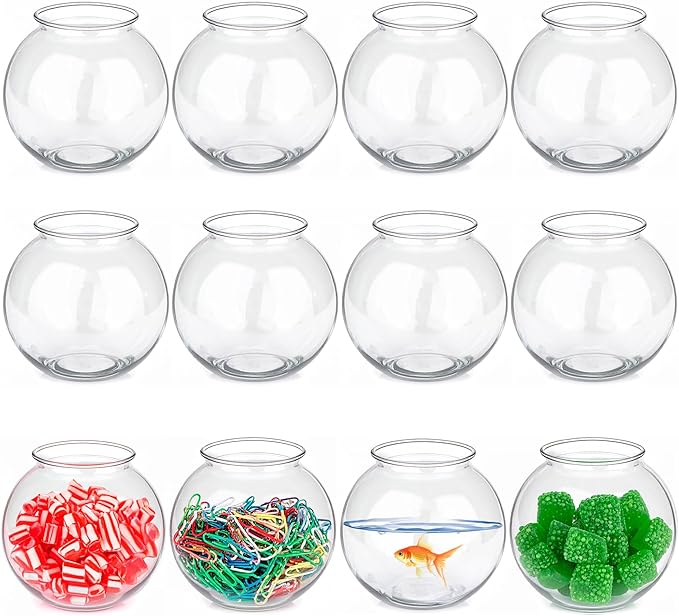16 Oz Plastic Fish Bowls (12-Pack) Drink, Party & Decorative Ivy Bowls | BPA-Free Plastic Bowls for Candy Buffets, Carnival Games, Prize Tables, Centerpieces, Crafts & Event Displays