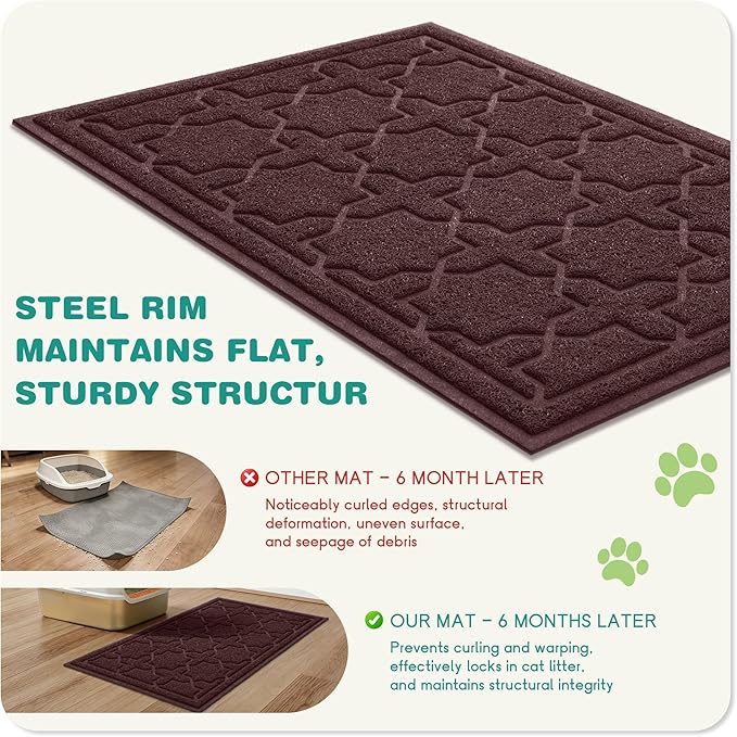 Yimobra Cat Litter Mat, Litter Trapping Waterproof Non Slip PVC Mat, Scatter Control Easy Clean for Litter Box, 24"x20", Dark Coffee