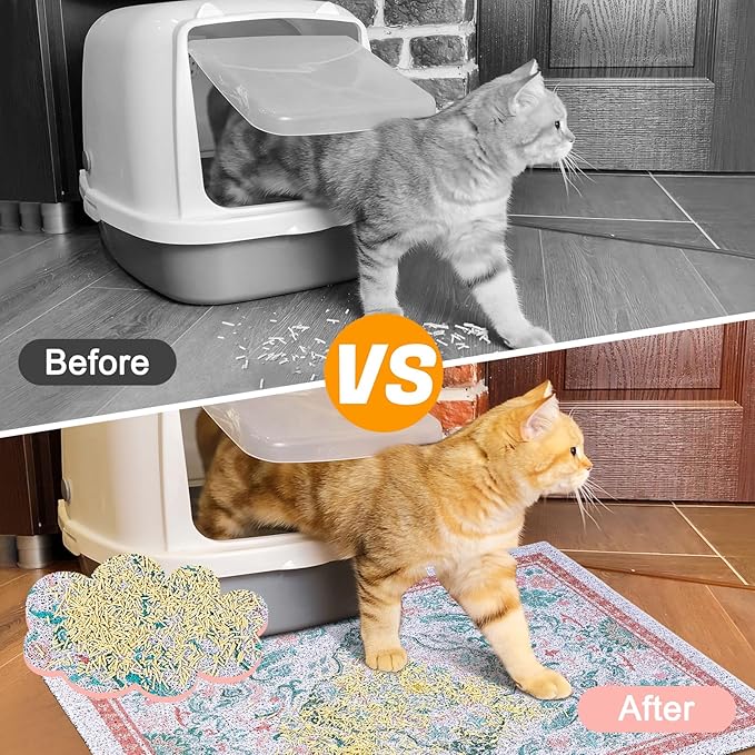 Glittme Cat Litter Mat with Non-Slip Bottom Litter Box Mat 33"X22" Litter Trapping Mat Easy to Clean Washable Cat Food Mat for Kitty,L