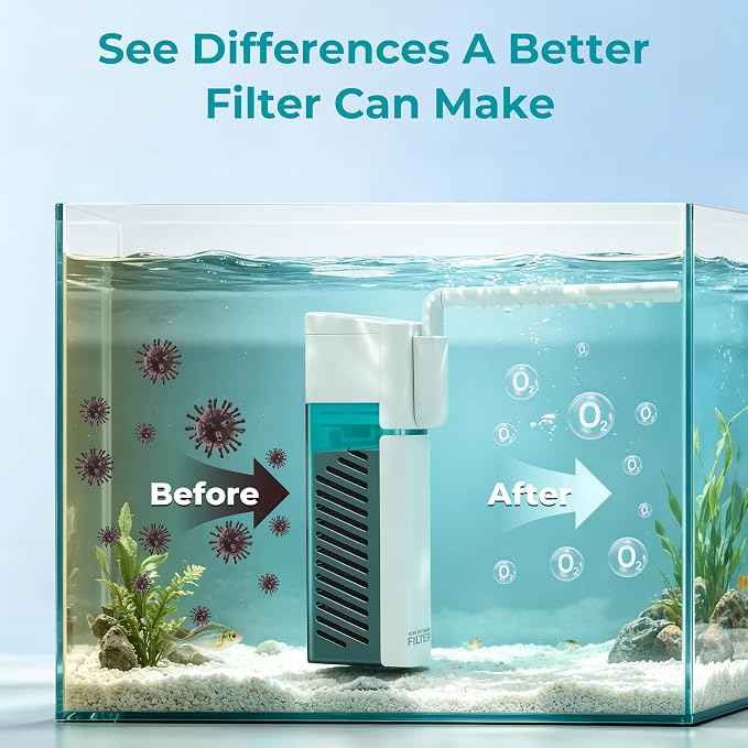Small Aquarium Filter, 5W Internal Filter for 10-20 Gallon Fish Tanks | 110GPH F.Max, Quiet 30 dB, Aeration or Rainfall Mode, Adjustable Water Flow, Sponge & Filter Balls, Fits 10-20 Gallon Tanks