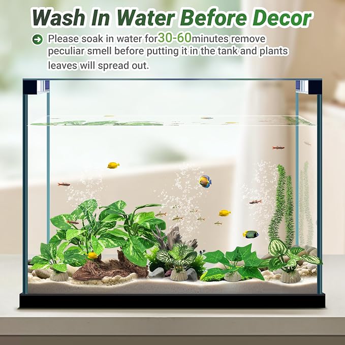 GOZILLA Silk Fish Tank Plants,Reptile Artificial Plant,Reptile Plants for Terrarium,Aquarium Decorations Accessories Set,Resin Driftwood Silk Aquarium Plant for Fish Tank.(5PCS/A-Set)