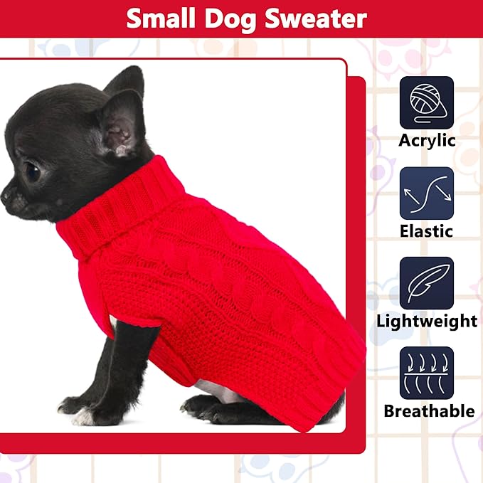 Dog Sweaters for Small Dogs Winter Dog Clothes Turtleneck Puppy Sweater Warm Pet Clothes Knitted Solid Cat Sweater Dogie Outfit XS~L(Red,Medium)
