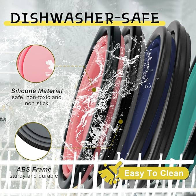Collapsible Dog Bowls for Travel, 2-Pack Dog Portable Water Bowl for Dogs Cats Pet Foldable Feeding Watering Dish for Traveling Camping with Carabiners, BPA Free (Grey&Pink, Medium (Pack of 2))