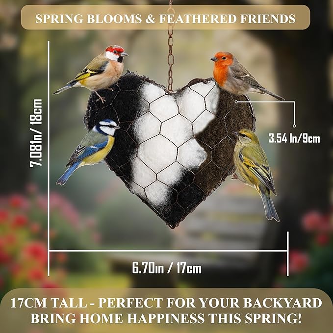 VELNORA Alpaca Fiber Nesting Heart – Hanging Natural Material for Outdoor Garden Birds, Safe & Cozy Habitat