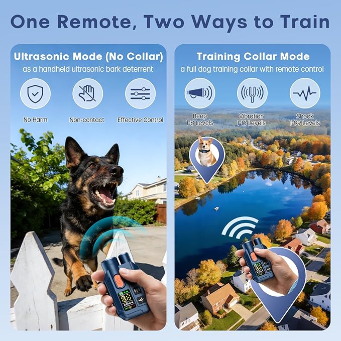 Dog Training Collar with Remote – 4200FT Range, 2-in-1 Ultrasonic Bark Deterrent, 4 Humane Training Modes, Dual Channel, IP67 Waterproof & Rechargeable eCollar for Small, Medium & Large Dogs 20–120lbs