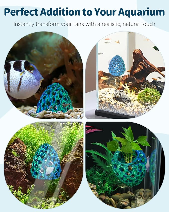 Uniclife Shrimp Cave, Shrimp Hides for Aquarium, Realistic Plastic Aquarium Coral Rock Decorations with Suction Cup, Betta Hideout Tank Accessories for Fish Tank Decor, Blue-to-Green Gradient