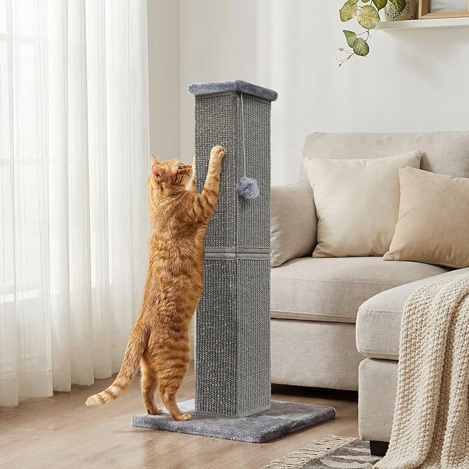 Cat Scratching Post 32 Inch for Indoor Large Cats and Kitten, Nature Sisal Tall Cat Scratch Post, Sisal Cat Scratcher Improve Cat's Scratching Habits and Protect Your Furniture, Dark Grey