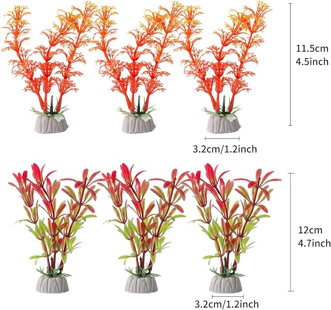 25 Pack Artificial Aquarium Plants, Plastic Small Fish Tank Plants | Small Size 4 inch Approximate Height Fish Tank Decorations Home Décor Plastic Red
