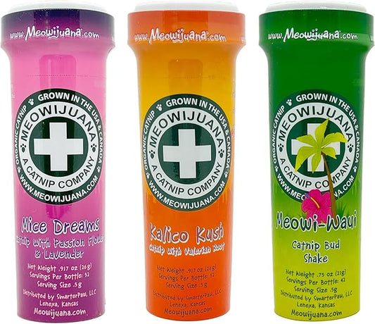 Meowijuana | Catnip Bundles | Organic | High Potency Cat Treats | Perfect for Cat Toys | Grown in The USA | Feline and Cat Lover Approved (Mice Dreams Catnip Bottle Bundle)