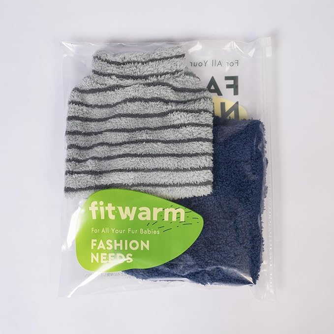 Fitwarm 2 Pack Striped Fleece Dog Sweater, Warm Winter Dog Clothes for Small Dogs Boy Girl, Fuzzy Pet Outfit, Doggy Pullover Jumper, Grey, Navy, XXL