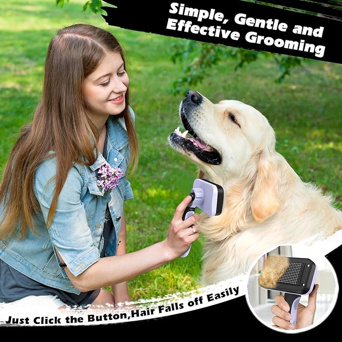 3PCS Self Cleaning Slicker Brush & Pet Grooming Rake & Flea Comb for Dogs,Cats and Horses | Double-Sided Dematting Comb & Skin Friendly Deshedding Grooming Tool | Pet Supplies(Light Purple)
