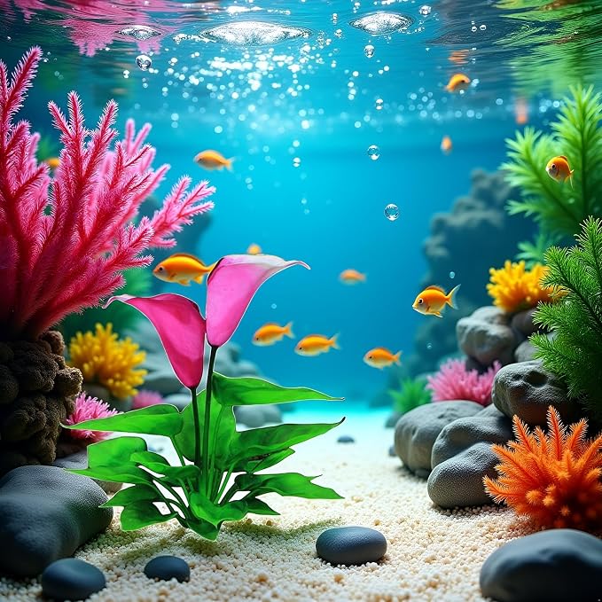 Flower Aquarium Decoration Artificial Aquatic Plant Waterweed Craft Silk Plastic Plants,Artificial Fish Tank Decorations,Used for Household and Office Simulation Hydroponic,Aquarium Plants