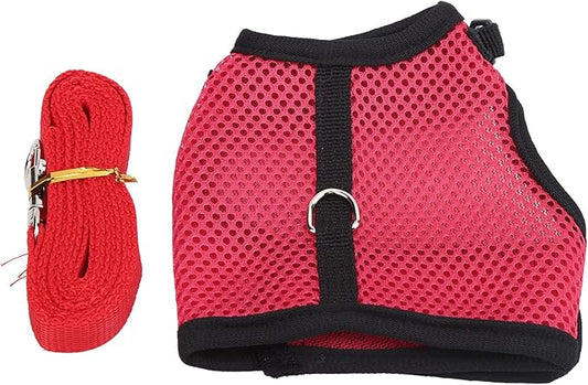 Small Pet Harness with Lead | Adjustable Soft Net Harness for Rabbits/Guinea Pigs/Kittens | Escape - Deterrent Walking Vest for Small Animals
