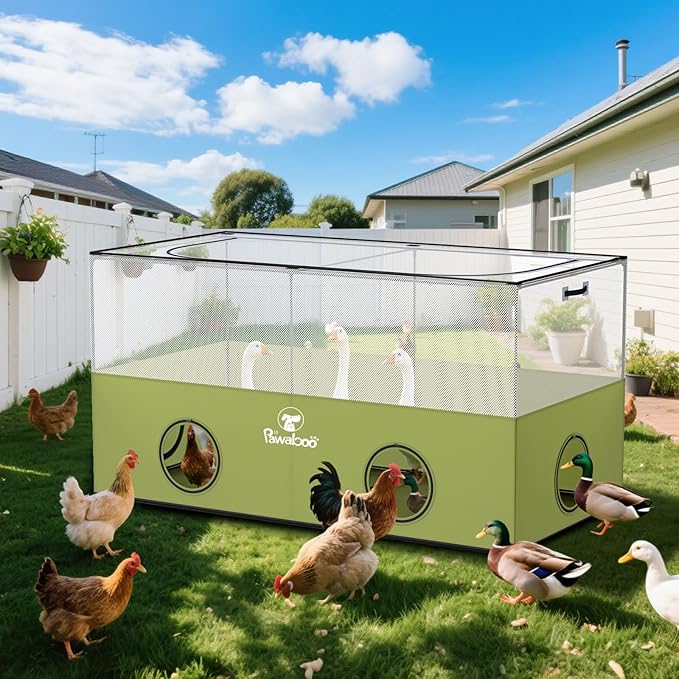 Pawaboo Small Animal Playpen, Pet Cage Tent with Breathable Mesh Wall and Bottom, Foldable Small Pet Enclosure for Puppy Kitten Rabbit Chicken Hamster Guinea Pig Indoor Outdoor Fence, Green