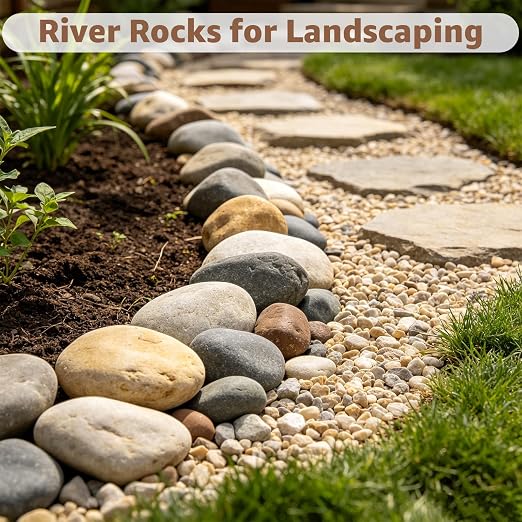 5lbs Natural Large River Rocks, 4"-7" Premium Pebbles, Decorative Stones | Water-Washed, Hand-Picked, for Fish Tank, Garden, Paving, Fountain, Walkways and Outdoor Landscaping Pathways, Backyard