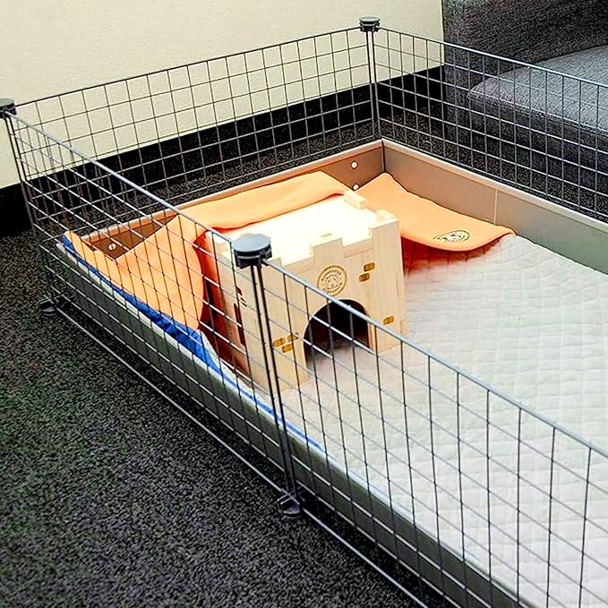 GuineaDad Original Reusable Cage Liner – Orange Fleece Bedding with Burrowing Pocket –Waterproof Bottom – Fits Midwest Guinea Pig Cage – Small Animal Supplies