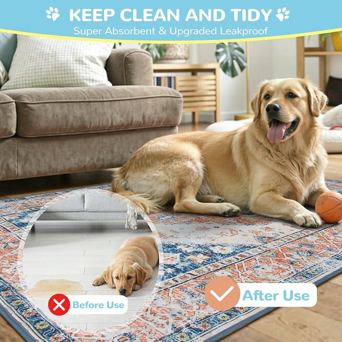 Lahome Extra-Large Washable Dog Pee Pads (72"x72") - Super Absorbent & Waterproof - Leakproof Reusable Mat for Playpens, Beds & Whelping, Convenient Cleanup,Beige Blue