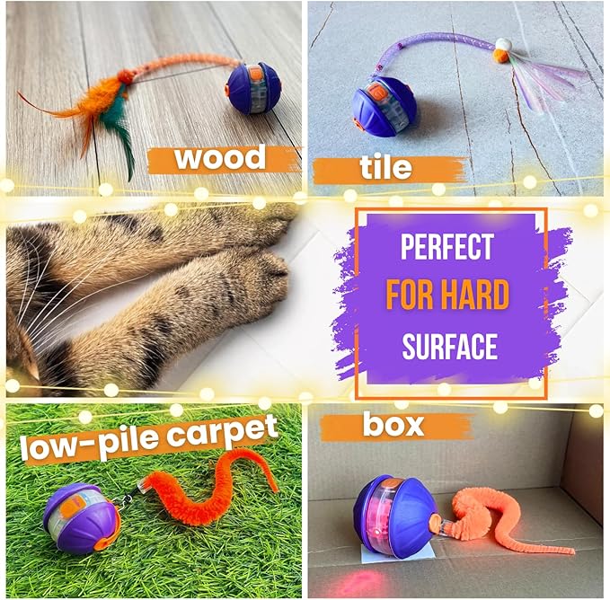 Automatic Cat Laser Toy 4-in-1, Interactive Ball & Laser Pointer for Indoor Cats with 3 Interchangeable Tails, Rechargeable Teasing Pet Toy for Kittens & Adults
