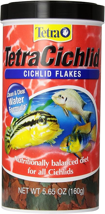Tetra Tetra Cichlid Large Flake Food 5.65oz | Daily Diet For Top & Mid-Water Cichlids, Protein-Rich Flakes Promote Optimal Health, Clear Water Formula Does Not Cloud Water