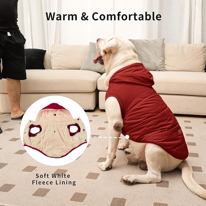 Vecomfy Fleece Lining Extra Warm Dog Hoodie in Winter,Small Dog Jacket Puppy Coats with Hooded,Red S