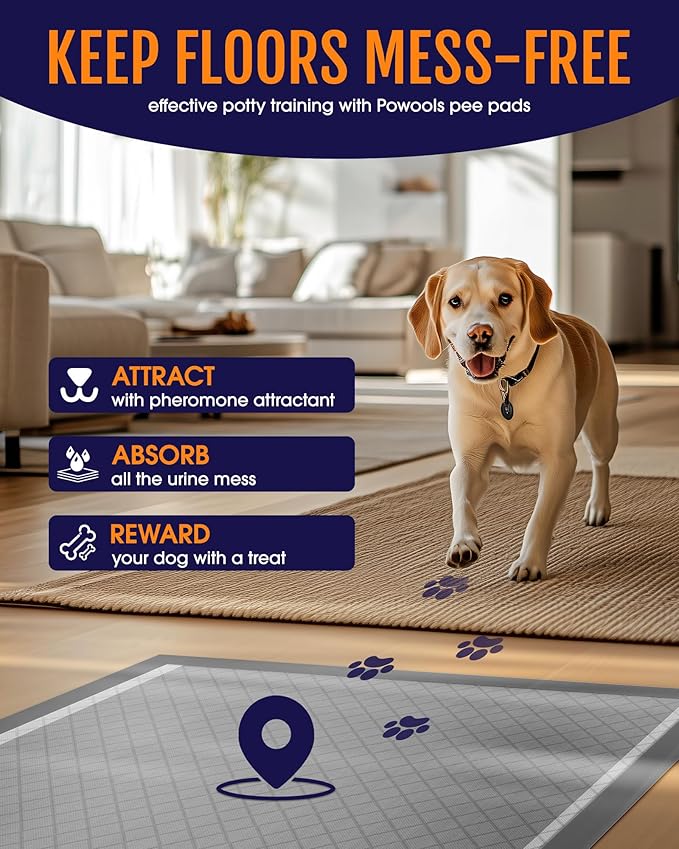 Powools Charcoal Puppy Pads - 50 Packs, 34"×28" Ultra-Large Puppy Pads, Odor-Control Carbon Pee Pads for Dogs, 6-Layer Ultra-Absorbent & Quick-Dry Black Training Pads