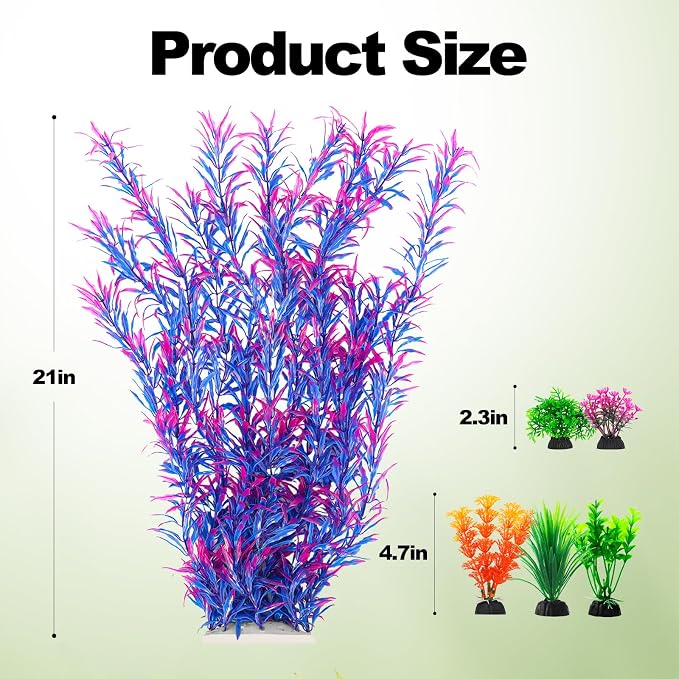 CousDUoBe 21 Inch Aquarium Plants Set Tall Fish Tank Plants – Realistic Artificial Fish Tank Decorations (1 Pcs Large Green Fish Tank Plants, 5 Pcs Small Plants)