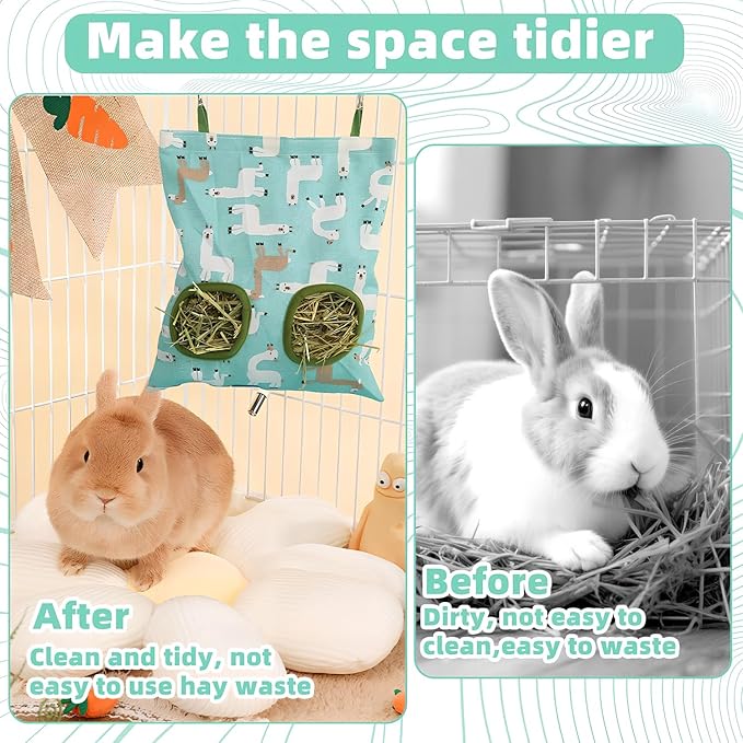 Hay Bag for Rabbits,2-Hole Guinea Pig Hay Feeder for Rabbits,Chinchillas,Hamsters,Small Pets