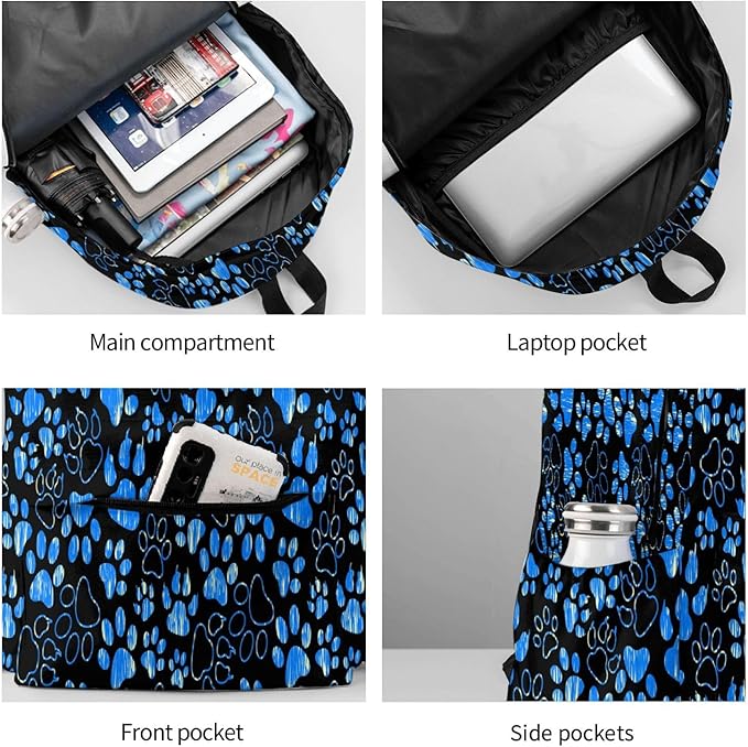 Paw Print Backpack for Women 16.9 inch Travel Casual Laptop Backpack Lightweight Waterproof Hiking Daypack