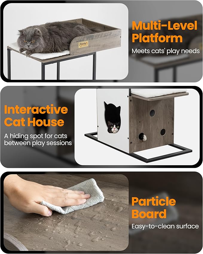 Wood Cat Tree Tower, 84 Inch Modern Extra Tall Cat Condo Trees for Indoor Cats Large Adult, XL Multi-Level Heavy Duty Wooden Sturdy Cat House Furniture with Platform Perch Bed Scratching Post
