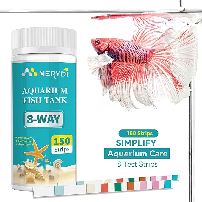 Aquarium Test Strips 8 In 1, 150ct Aquarium Ammonia Test Strips for Saltwater Freshwater Aquariums,Pond Fish Tanks, Aquarium Test Kit-Test pH, Alkalinity,Nitrate,Ammonia and More