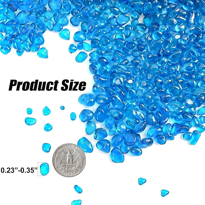 Keedolla 2 lbs/900g Fish Tank Rocks Beads Aquarium, Clear Glass Pebbles Stones Gravel for Vases Fillers, Garden, Aquarium, Betta Fish Turtle Tank, Succulent Plants Decor - Sea Blue