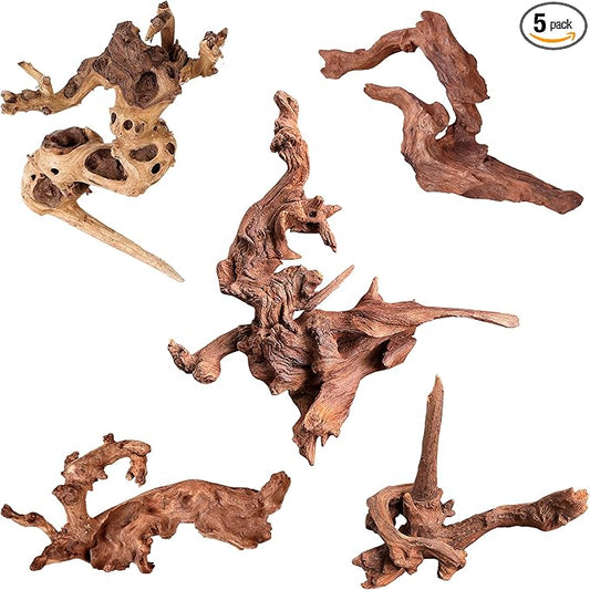 majoywoo Natural Small Coral Driftwood for Aquarium Decor Fish Tank Decorations, Assorted Driftwood Branch 4.5-7.5" 5 Pcs, Reptile Decor