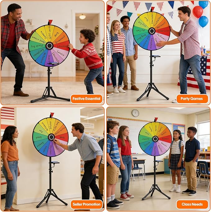 20 Inch Spinning Prize Wheel, Heavy Duty & Adjustable 47"-61" Height Spinning Wheel for Prizes, 12 Slots Prize Wheel Spinner with Stand for Carnival, Party Games, Trade Show, Spinning Game